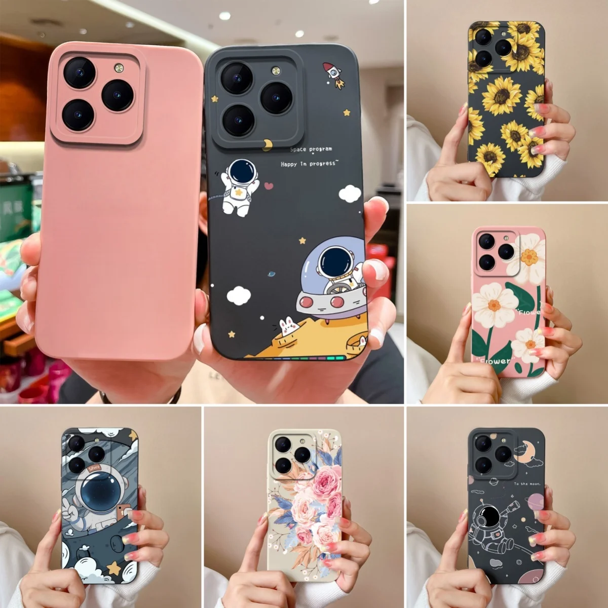 Funda de caramelo para Realme C61 C63 Fun astronauta cubiertas de teléfono de silicona líquida para Oppo Realme C 63 C 61 funda trasera de protección de cámara