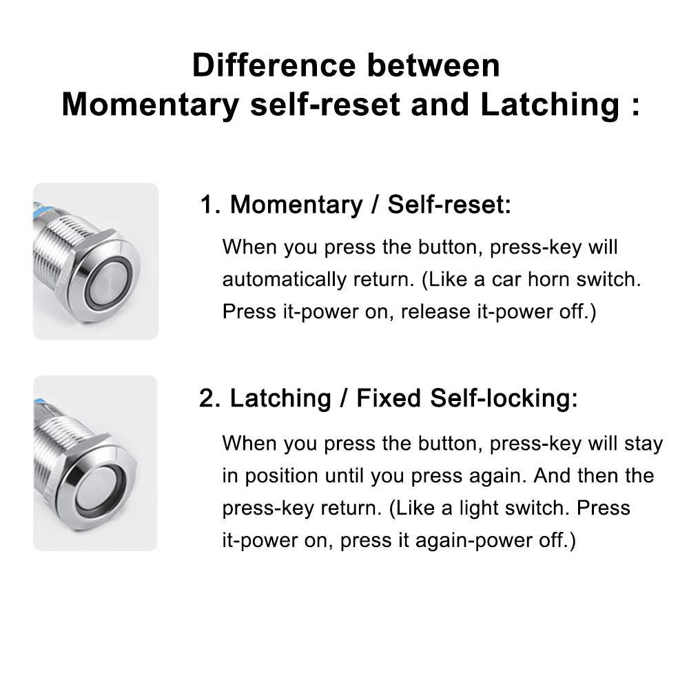 16 / 19 / 22 mm interruptor de botón metálico LED bicolor impermeable barco de automóviles 7pin reinicio instantáneo y fijación de autobloqueo 6v 12v 24v 220V - imagen 3