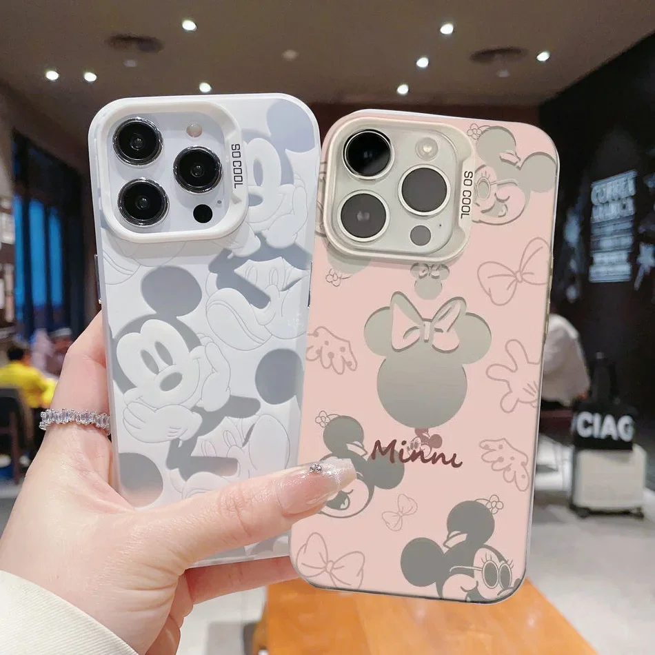 Funda de teléfono de dibujos animados de Mickey Minnie para Iphone 16 16e 11 12 13 14 15 Pro Max Mini 16 Plus 7 8 SE 2022 encantadora cubierta trasera Y2K