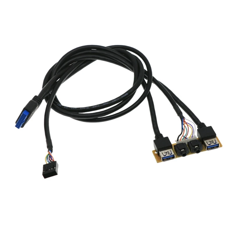 60cm frontal para Panel de caja Usb3.0 + usb3.0 puerto de conector de Audio de alta definición placa de E/S Cable interno línea Hub red con cable - imagen 2