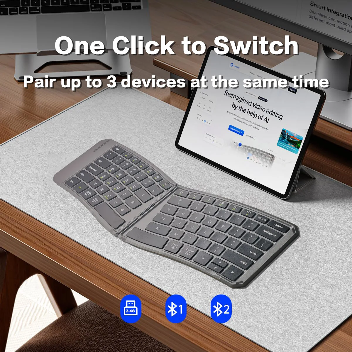 Jomaa-teclado plegable USB Bluetooth, teclado portátil compacto dividido, teclados inalámbricos recargables para iOS, Android, Windows y Mac