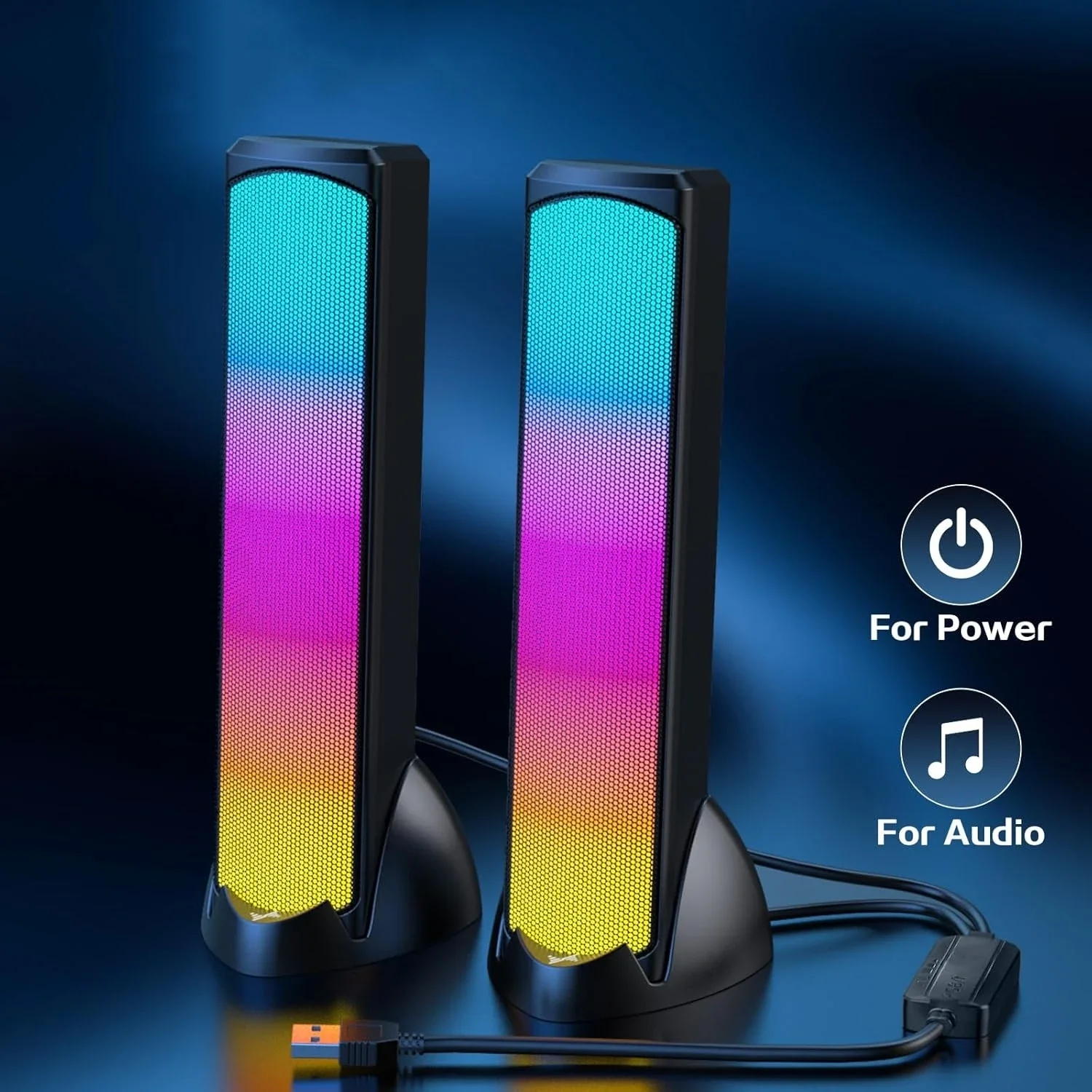 Nuevo Altavoces USB de escritorio para ordenador, Color azul, Subwoofer Vertical portátil, lámpara RGB dinámica, altavoz, barra larga, gran volumen - imagen 5