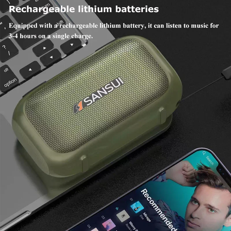 Mini Radio FM portátil para exteriores, grabadora de altavoz Bluetooth de graves pesados con pantalla LED, manos libres inalámbricas, reproductor de música MP3 USB TF - imagen 4