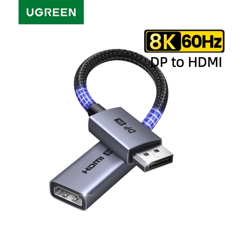 UGREEN Displayport 1.4 DP a HDMI Adaptador 8K 60Hz Convertidor, puerto de pantalla unidireccional a HDMI Convertidor VRR HDR HDCP2.3 0,2 m