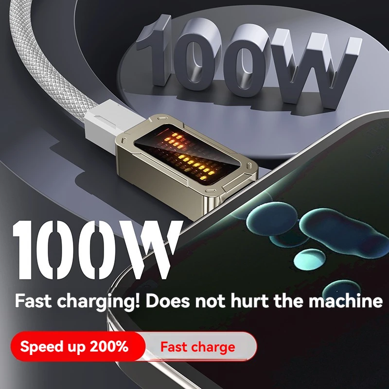 Nuevo Cable de carga rápida tipo C a C con pantalla Digital LED de 100W para Samsung Xiaomi Redmi Huawei Cable de datos de carga rápida USB C - imagen 2