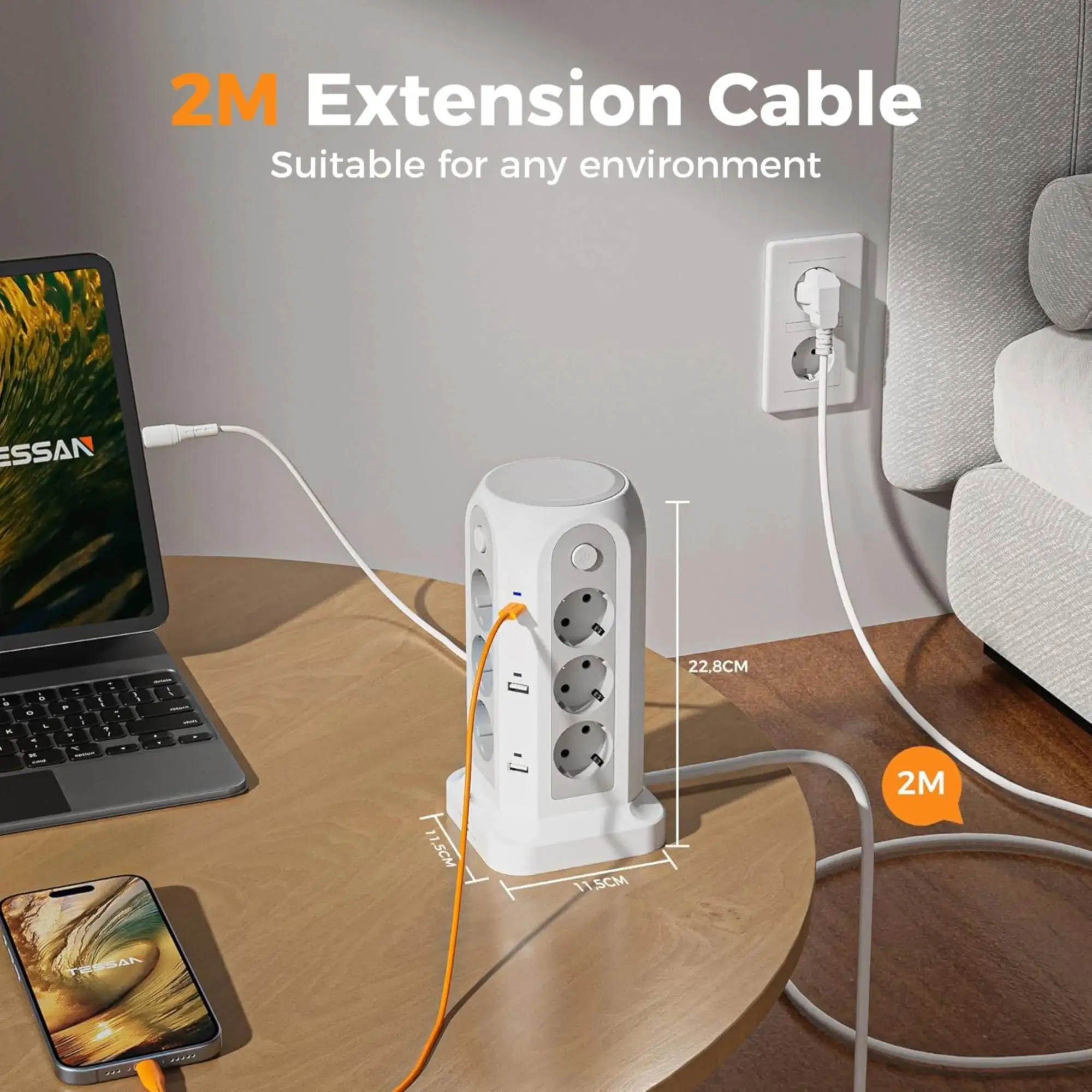 Enchufe de torre de energía multifuncional, 12 posiciones, 4 puertos USB + interruptor de Control independiente 2C, diseño USB Mart para el hogar y la Oficina