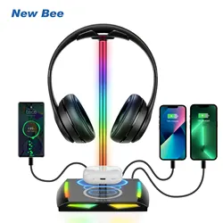 Nuevo Soporte para auriculares Bee Z12 RGB con Base de cargador inalámbrico, soporte para auriculares para juegos de escritorio, Base de goma antideslizante