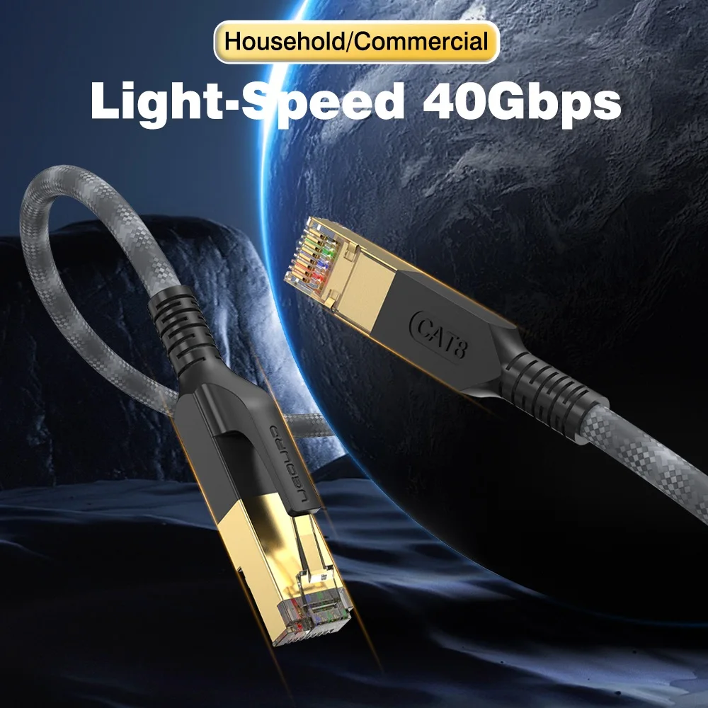 Cable Ethernet Cat8 clásico, 0,5 m, 5m, 10m, 15m, 20m, 40Gbps, nailon trenzado, plano, redondo, Cat 8, RJ45, red Lan, Cable de conexión para enrutador y PC - imagen 4