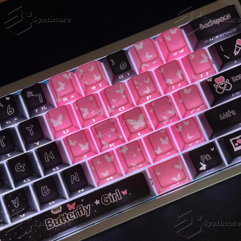 130 teclas mariposa chica lindo KEYCAPS PBT Keycap Chreey Keycaps tapa de tecla rosa tinte-sub tapas de teclado mecánico para 64/68/71/108 - imagen 3