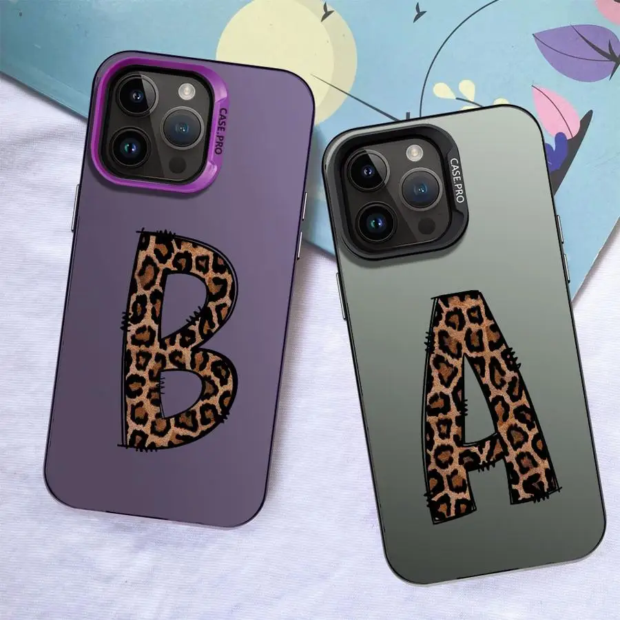 Funda con letras con estampado de leopardo para iPhone 16 17 Pro Max 14 11 XS 17Air 15 Plus XR 12 13 16e