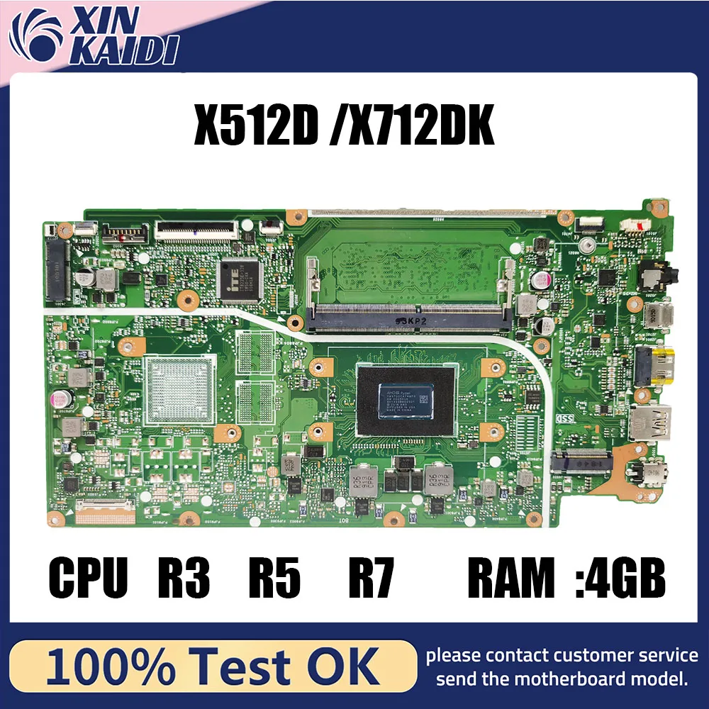 Para ASUS A512D F512D M5050D placa base X512DA A512DA A512DK F512D F512DA placa base para ordenador portátil CPU R3 R5 R7 2GB 4GB RAM 100% probado