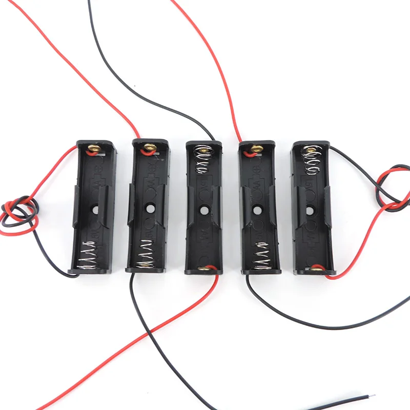 5 uds AA baterías 1,5 V Clip soporte caja negro DIY contenedor de almacenamiento de batería de plástico con cable - imagen 2