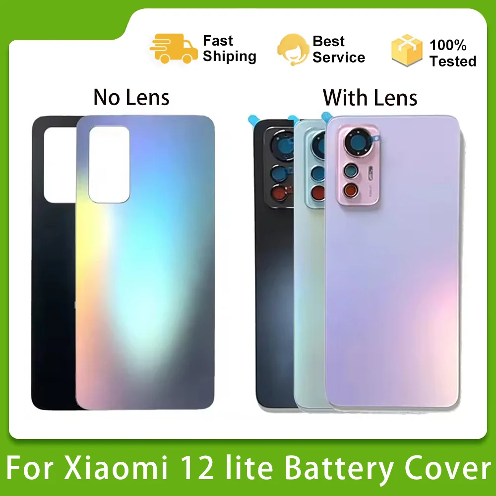 6,55 "nuevo para Xiaomi 12 lite cubierta de batería Panel de cristal trasero 2203129 G Caja de carcasa trasera Tapa de batería trasera puerta con lente