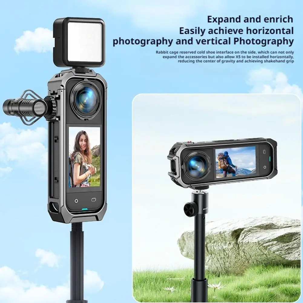 Insta360 X5 marco de utilidad jaula de Metal funda protectora de aluminio extensión zapato frío para Insta 360 X5 accesorios originales D3H7 - imagen 3