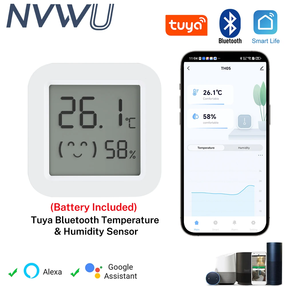 Sensor de temperatura y humedad Tuya, Mini pantalla LCD inteligente 2025, compatible con bluetooth, controlado por aplicación para Smart Life Alexa