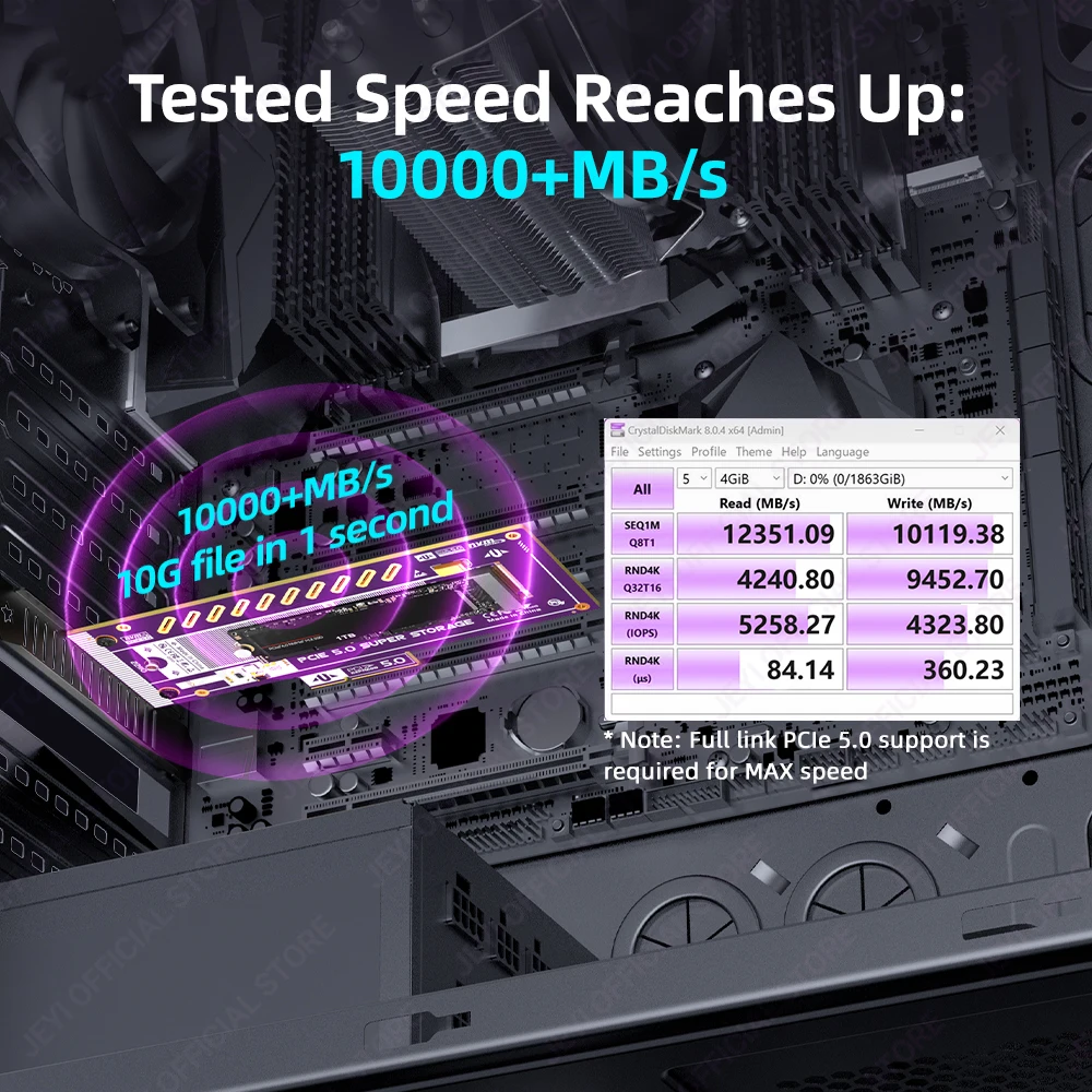 JEYI(128Gbps)PCIe 5,0 a M.2 NVMe tarjeta adaptadora Ultra velocidad compatible con ranura x4/x8/x16 lista 22110/2280/60/42/30 soporte SSD - imagen 3