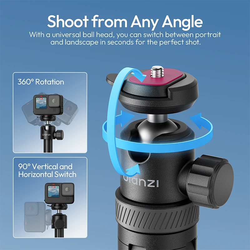 Ulanzi TT24 1,5 M Cka palo de Selfie de liberación rápida soporte de trípode de cuatro patas para teléfono móvil cámara de acción Gopro con 360 °   rotación - imagen 4