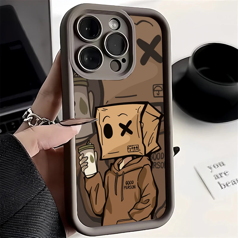 Funda de teléfono de silicona con diseño de hombre y caja de dibujos animados para iPhone 17 16 15 14 13 12 11 Pro Max 16 Plus 16E, funda suave de TPU a prueba de golpes