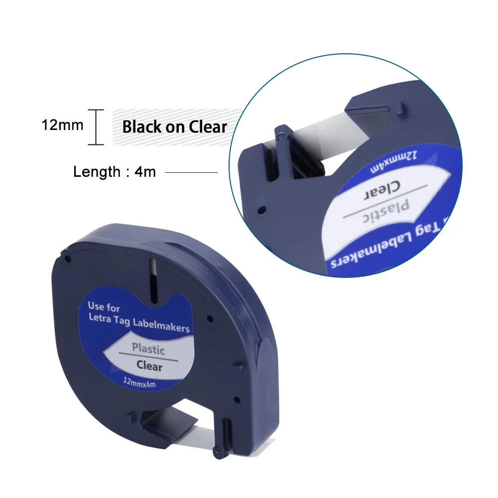 Cintas Dymo LT100h 16951 Cintas 16952 Cintas 12267 Cintas Cinta Dymo de 12 mm Negro sobre transparente para reemplazo Dymo Letratag LT100H LT110T - imagen 4