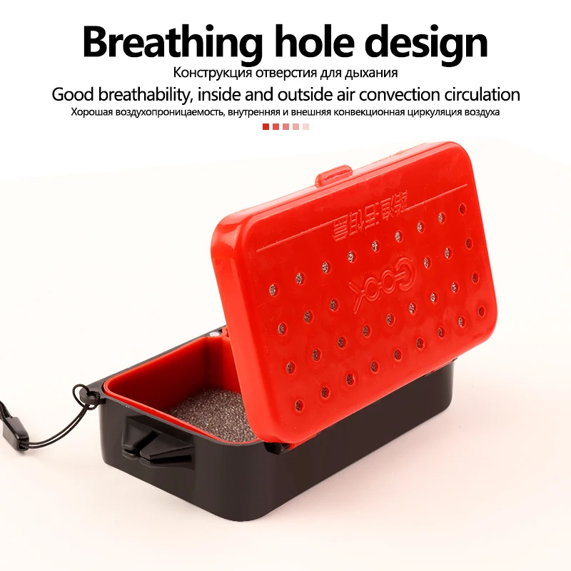 Caja de lombriz de pesca + 1 bolsa de ganchos, caja de almacenamiento de cebo de señuelo de pescado, estuche de almacenamiento transpirable multifuncional con herramienta de cuerda colgante, 1 ud. - imagen 2