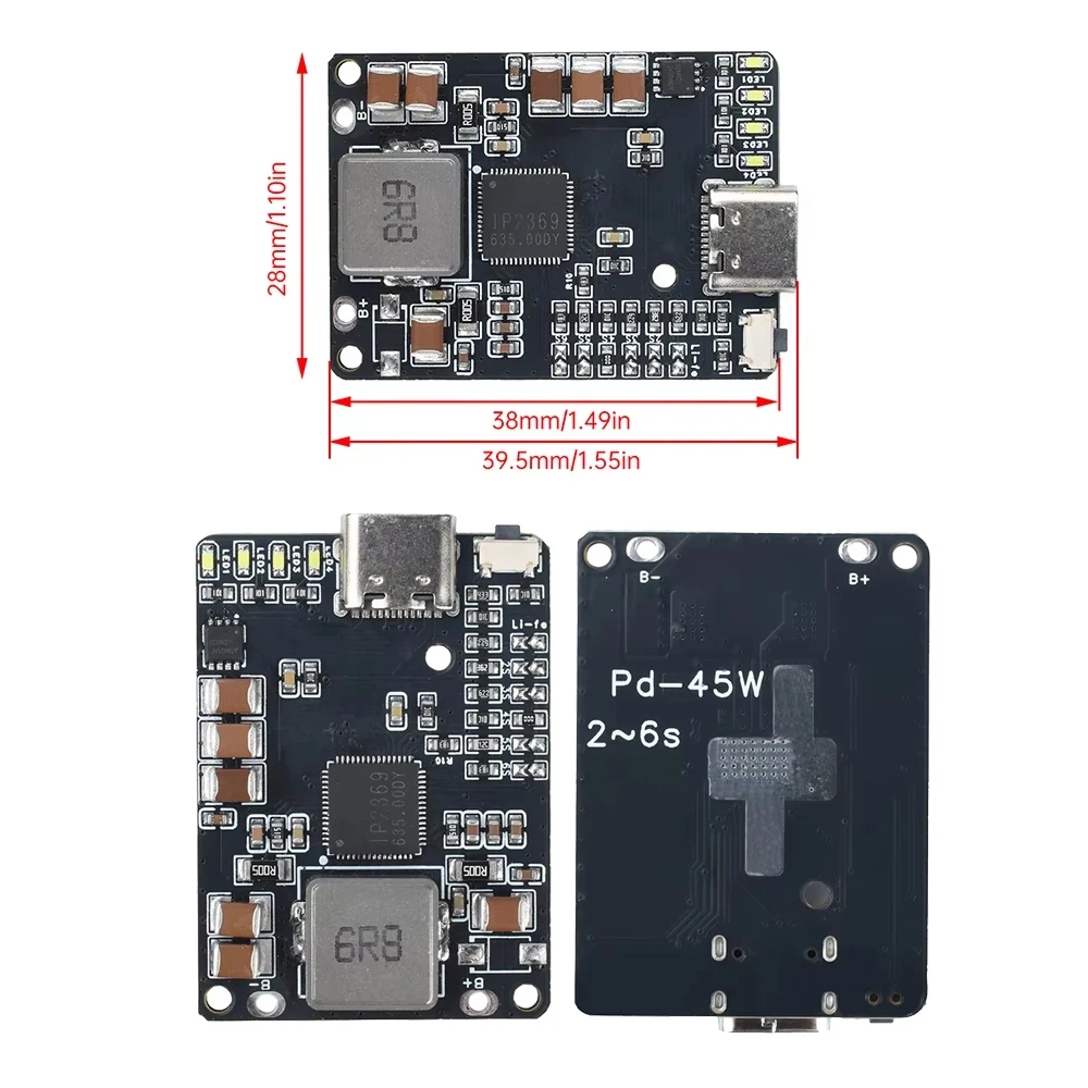 Módulo descargador de cargador de batería de iones de litio IP2369 2 ~ 6S 45W tipo C con luz LED para módulo de protección de carga de Dron de energía móvil - imagen 4