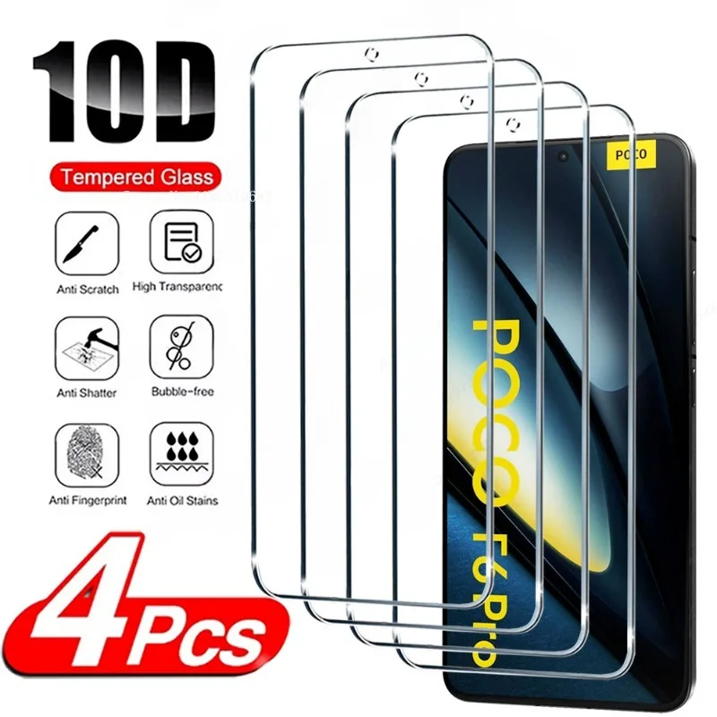 4 Uds protectores de pantalla HD para Poco F6 X6 Pro 5G X5 F5 F4 GT X4 M4 M3 M6 X3 Pro F3 M5 C65 vidrio para Poco F6 X6 Pro vidrio templado - imagen 2