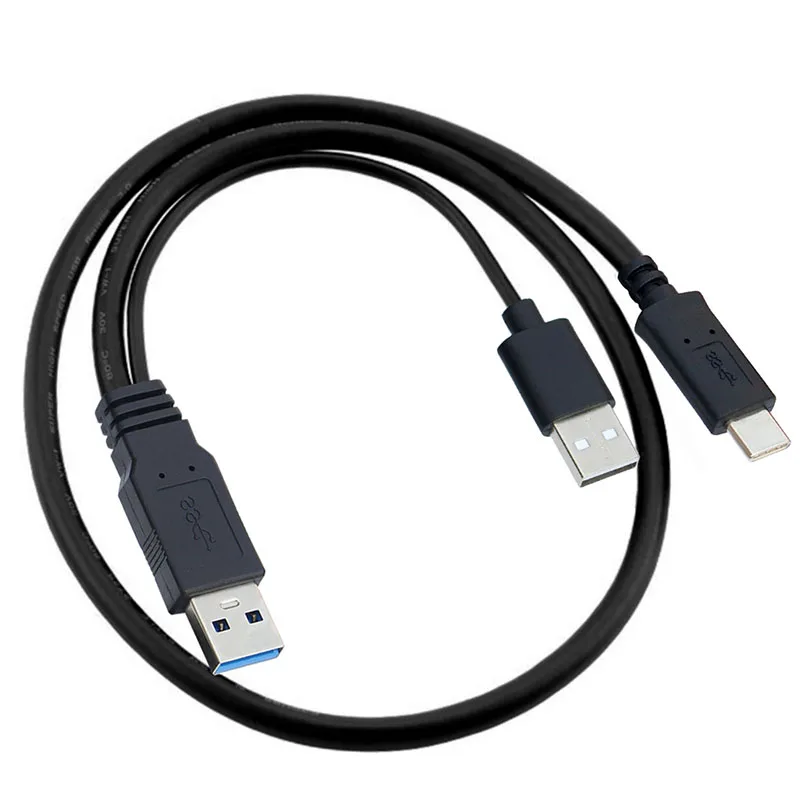 USB 3.0 macho de 0,7 m a USB-C tipo C con cable de datos Y de alimentación USB 2.0 para computadora portátil y disco duro