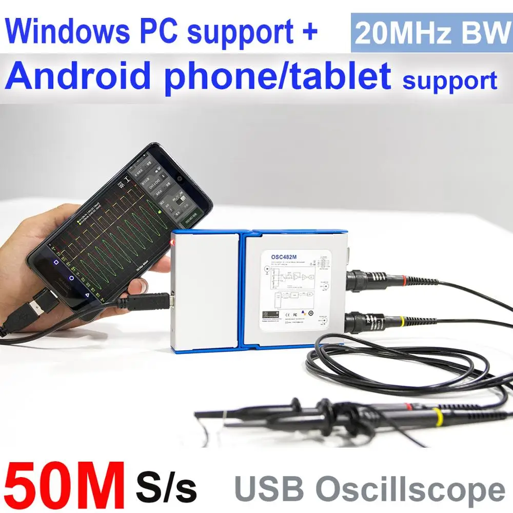 Osciloscopio LOTO USB/PC OSC482M (Android + Windows), frecuencia de muestreo de 50 MS/s, ancho de banda de 20MHz, para automóviles, estudiantes, ingenieros - imagen 2