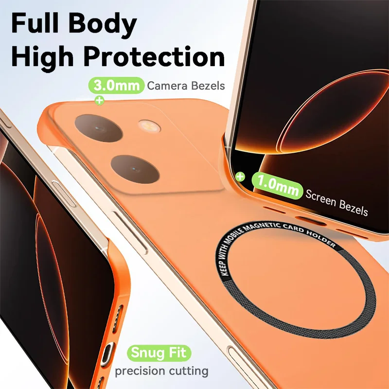 Fundas de teléfono magnéticas delgadas para VIVO Y77t Y78 Y78t Global sin marco, cubierta dura mate antiarañazos para PC, armadura a prueba de golpes sin bordes - imagen 4