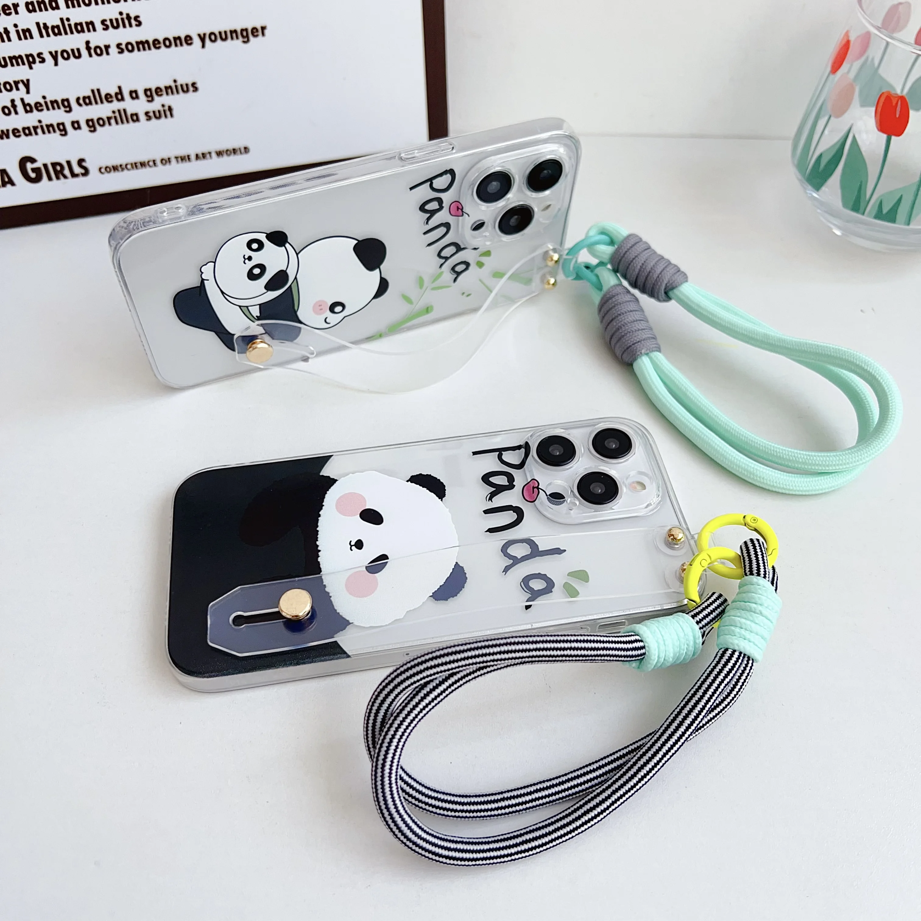 Panda perezoso para iPhone 17 16 15 14 13 12 11 Pro Xs Max Xs XR 8 7 6 SE Plus e funda con correa para muñeca - imagen 5