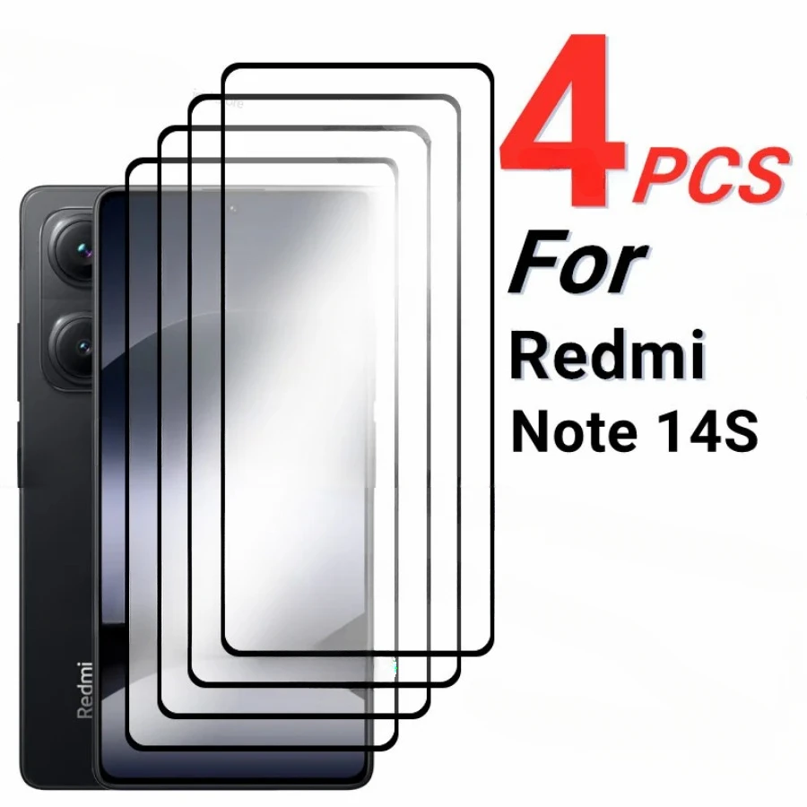 4 Uds vidrio templado para Xiaomi Redmi Note 14S Protector de pantalla Xiaomi Redmi Note 14 4G pegamento completo de vidrio para Xiaomi Redmi Note 14S