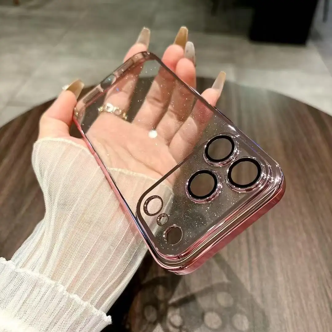 Funda de teléfono transparente con purpurina chapada para iPhone 17 16 14 13 15 12 Pro Max Plus 17Pro 17 fundas protectora de cámara transparente de aire, funda para iphone 17 16 pro max - imagen 4