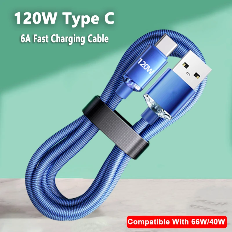 Cable de datos de carga rápida USB tipo C, 120W, 6A, para Samsung S23, S22, Xiaomi 13, Redmi, Huawei P40, cargador de teléfono, Cable de transferencia de datos USB C