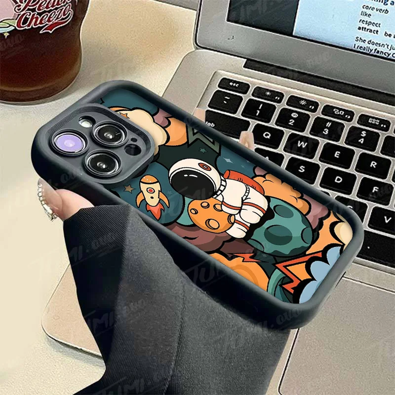 Funda de teléfono de silicona con dibujos animados de astronauta para Samsung Galaxy S24 Ultra S23 FE S22 S21 Plus FE A54 A34 A14 A73 A53 A33 5G, cubierta mate - imagen 4