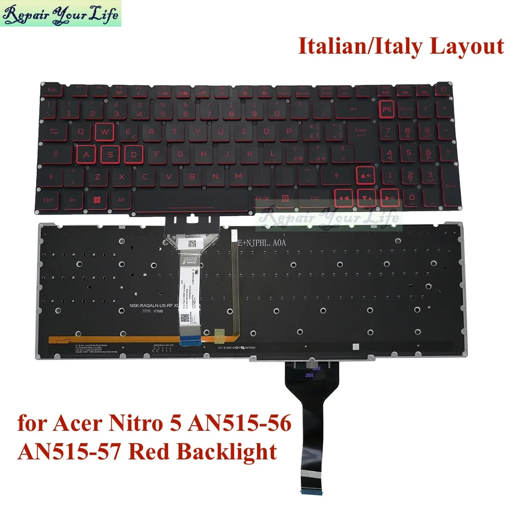 Teclado retroiluminado rojo PT-BR para Acer Nitro AN515-55 AN515-56 AN515-57 AN517-52 AN517-53 retroiluminación de teclado italiano LG05P_N14BRL