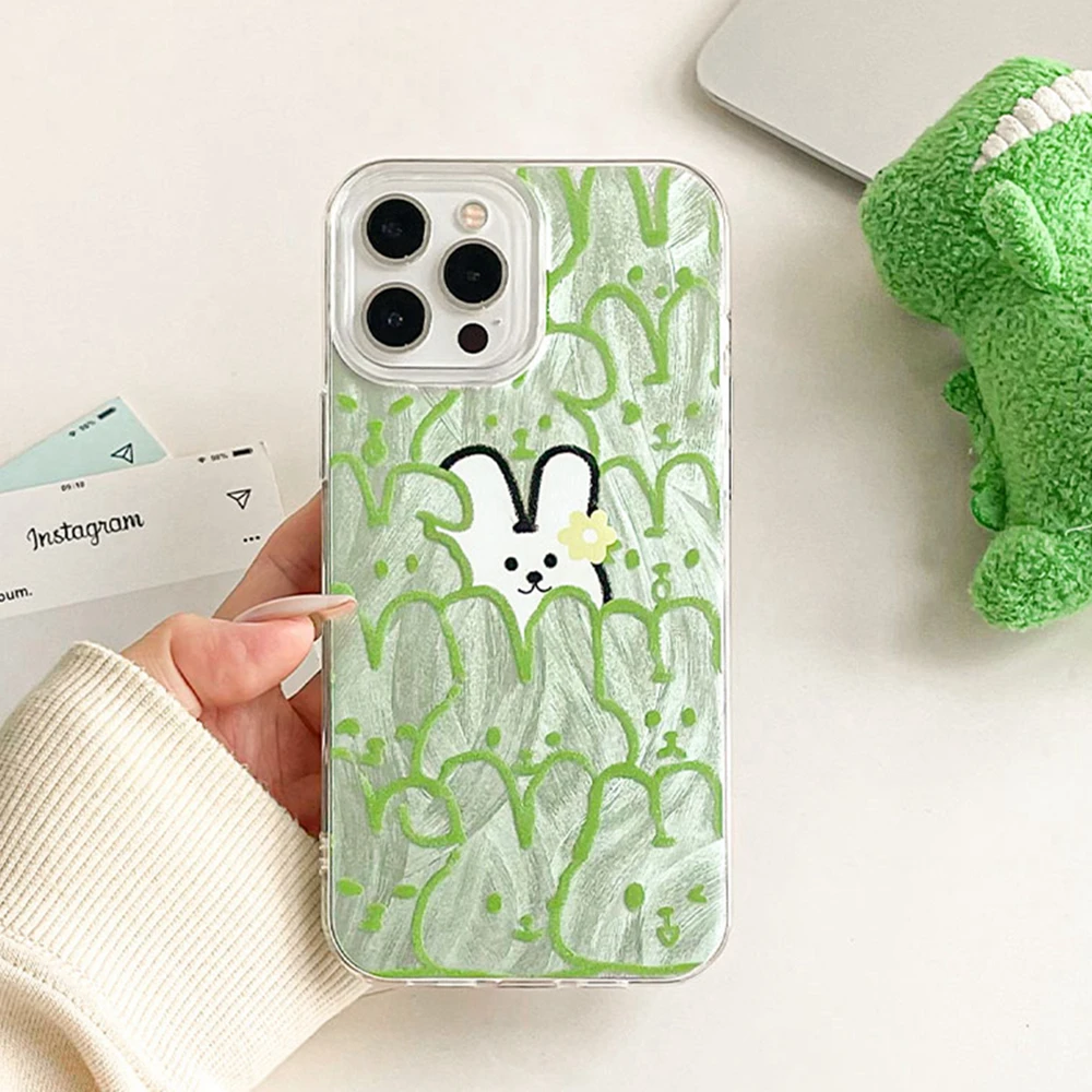 Fundas de teléfono de conejo de líneas múltiples, color verde, para Honor 400 200 Magic 7 Lite 200 Pro X9a X9c X8b X8a, funda de silicona para parejas - imagen 2