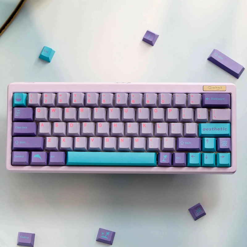 Juego de 129 teclas GMK Vaporwave, teclas de sublimación de tinte PBT, teclas de perfil de cereza para teclado 61 64 68 84 96 980 104 - imagen 2