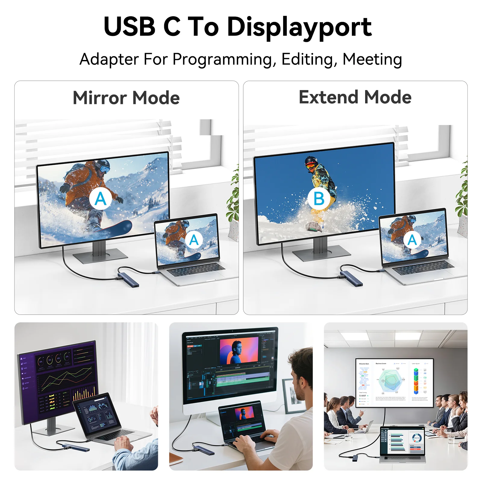 Acasis 8 en 1 USB-C Hub 10Gbps estación de acoplamiento 4K 60HZ DP salida TF/SD 3,0 PD 100W para teclado ratón impresora todo en uno Hub - imagen 3