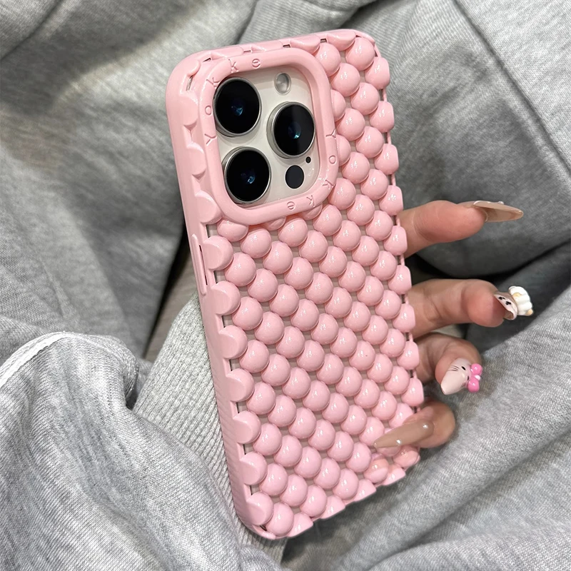 Funda de teléfono con disipación de calor, bolitas de bolas pequeñas de Color caramelo para iPhone 13, 14, 15, 16 Pro Max 17, funda trasera hueca de TPU suave de aire