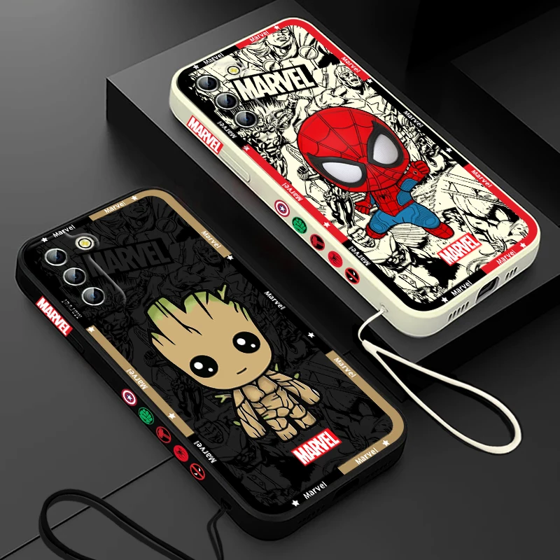 Funda de teléfono Marvel Spiderman Groot para Samsung Galaxy S24, S23, S22, S21, S20 Pro FE Plus, Ultra Liquid Left Rope Cover - imagen 5