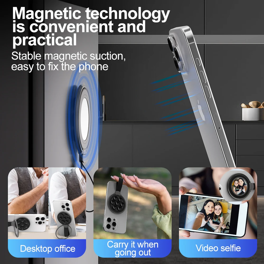 2025 Soporte para teléfono MagSafe de doble cara para iPhone 15/16/17, plegable 360 °   Soporte giratorio con imán fuerte y soporte para agarre de dedo - imagen 3