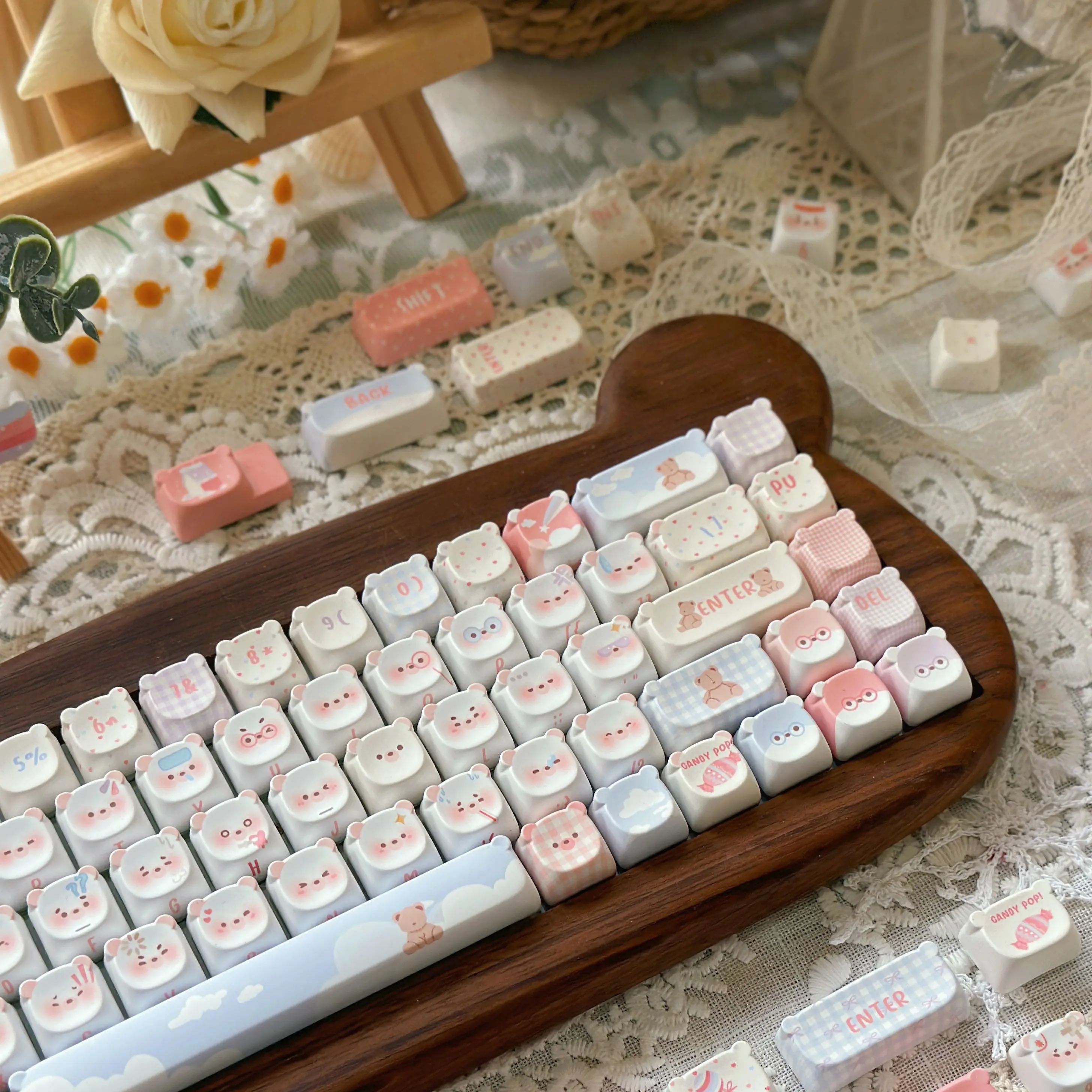 Teclas de oso arcoíris, Material Eao Pbt, bonitas teclas para teclado mecánico Aula F75/F99 - imagen 5