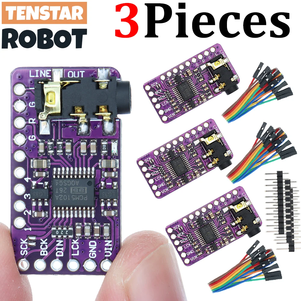 TENSTAR 3pcs PCM5102 Interface I2S DAC Decoder I2S Player Module For Raspberry Pi pHAT Format Board Digital PCM5102A Audio Board
