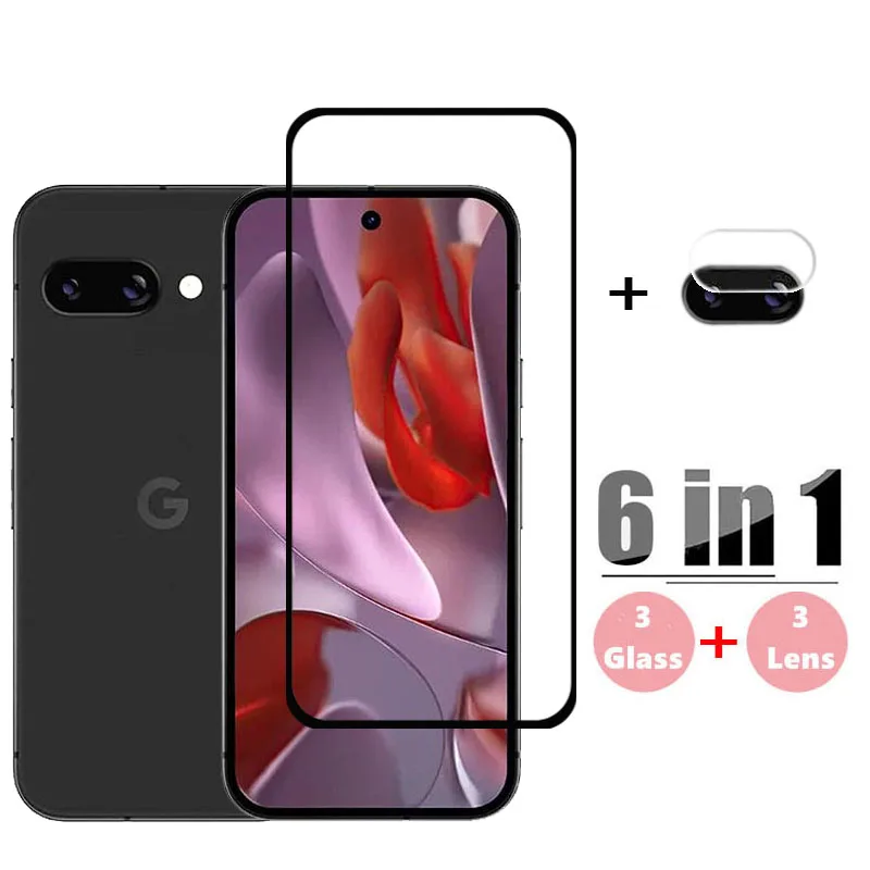 Vidrio 6 en 1 para Google Pixel 9A, cubierta completa de vidrio templado, Protector de pantalla de Google Pixel 9A, película de lente de teléfono HD Pixel 9A