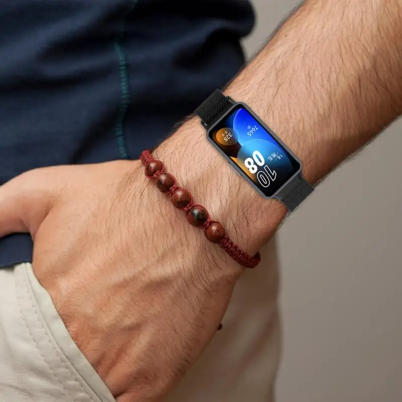 Correa de silicona magnética de Metal milanés para Huawei Band 10 9, Correa de reloj de acero inoxidable para Huawei Band 8, Correa de repuesto, 2 uds. - imagen 3