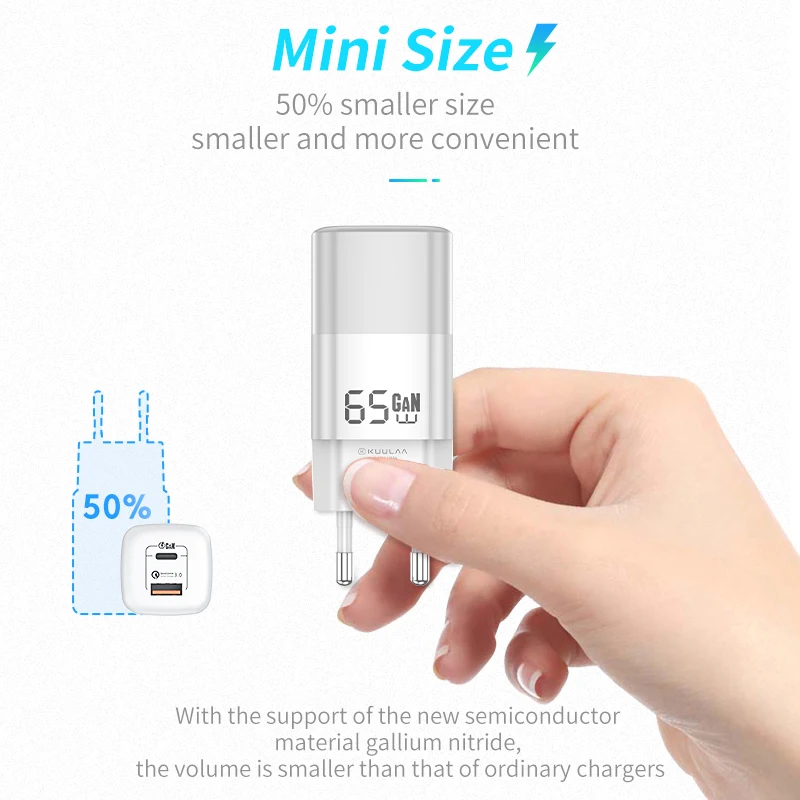 Kuulaa Cargador GaN 65W USB-C PD Carga Rápida - imagen 2