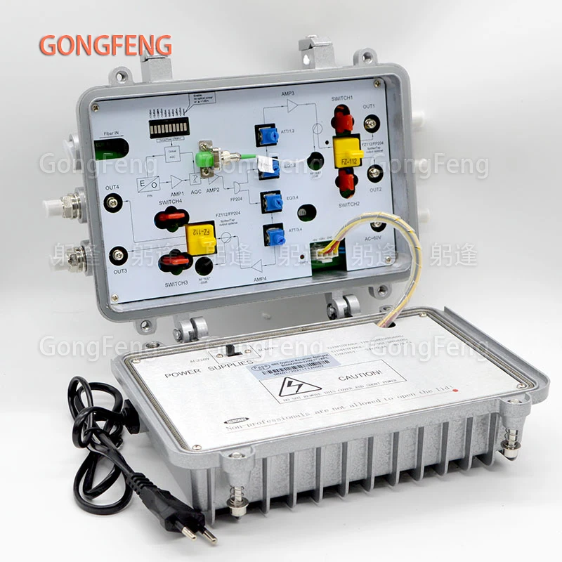 Receptor óptico de nodo FTTH CATV para exteriores, resistente al agua, 860MHz, estabilidad de señal equipada con AGC/EQ/ATT, 220V/60V, doble potencia, salida de 4 puertos - imagen 5