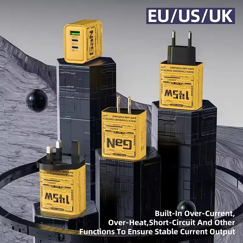 Cargador rápido de 145W PD USB, adaptador de carga de 3 puertos para teléfonos rápidos para iPhone, Samsung, Huawei, adaptador de pared con enchufe UE/EE. UU./Reino Unido - imagen 3