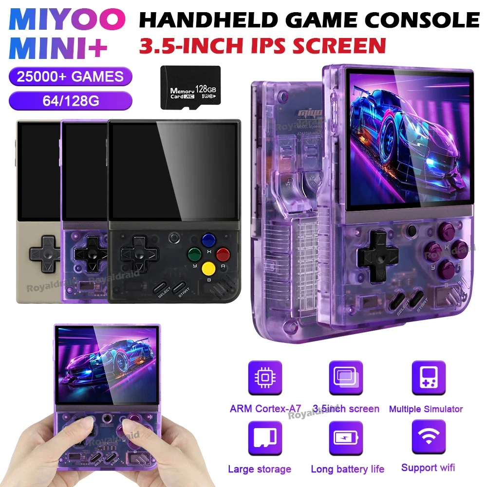 Consola de juegos portátil MIYOO Mini Plus V3, pantalla IPS HD de 3,5 ", 3000mAh, WiFi, 64G, 128G, juegos, sistema Linux, reproductor de vídeo portátil