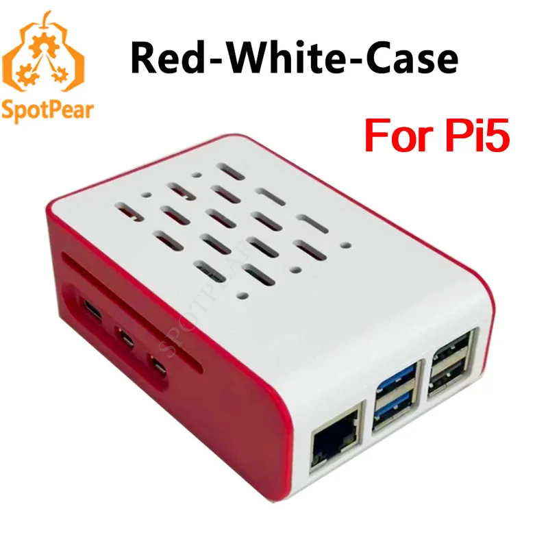 Caja de refrigeración Raspberry Pi 5 roja y blanca para enfriador activo oficial